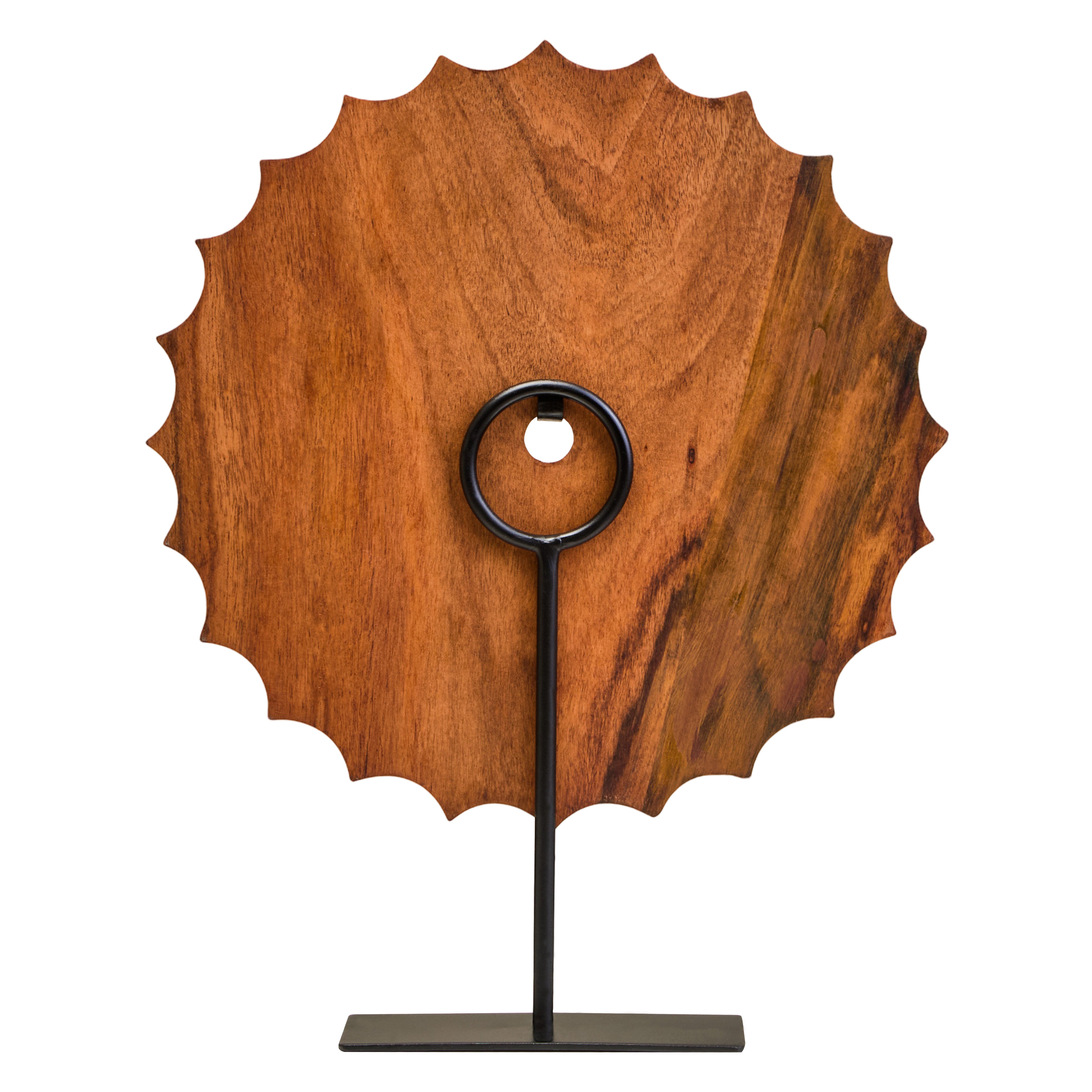 Lindos Brown Wood Round Sculpture With Black Base